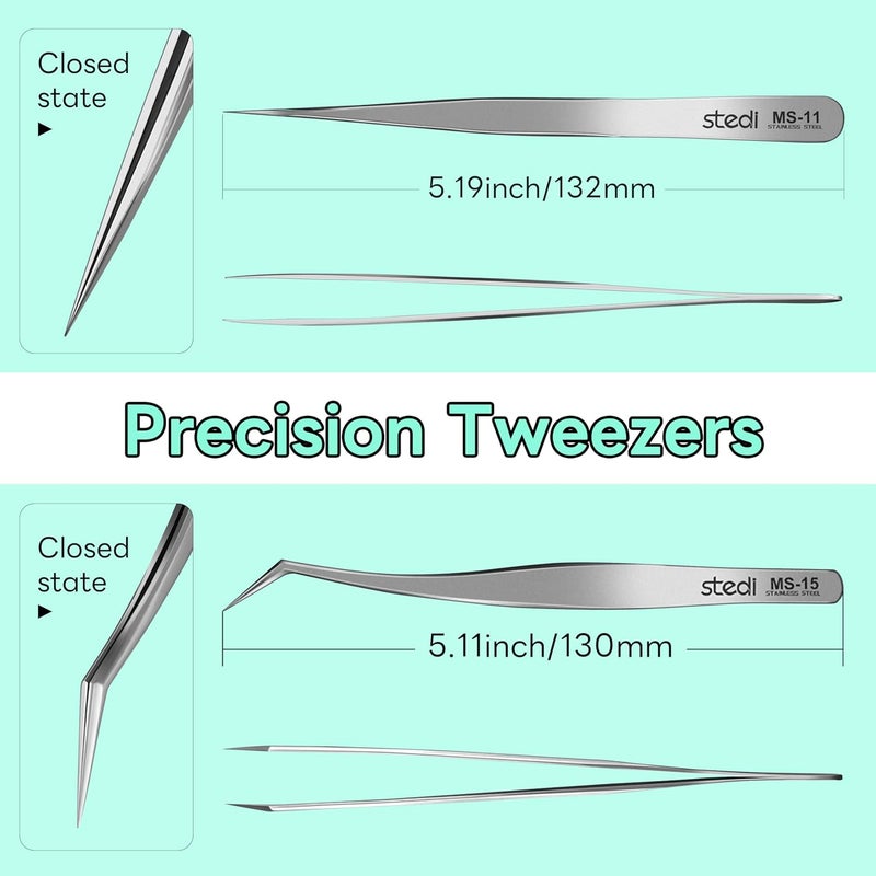 Stedi 2PCS Precision Tweezers Set, Model Hobby Making Tools,Ultra-Precision Premium Stainless Steel Tweezers for Gundam, Scale Military Model, 3D Resin Parts, Industrial Tweezers - Image 3